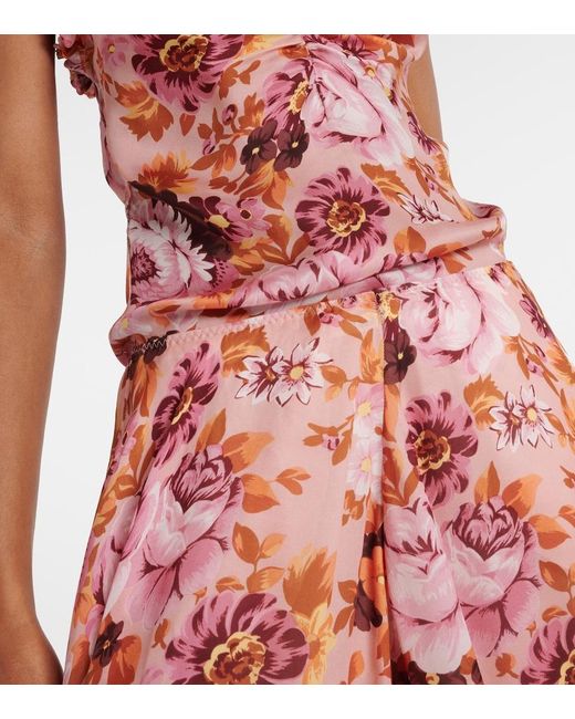 Chloé Red Asymmetric Floral Silk Midi Skirt