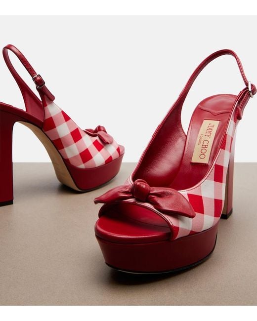 Jimmy Choo Red Ziva Checked Peep-Toe Pumps
