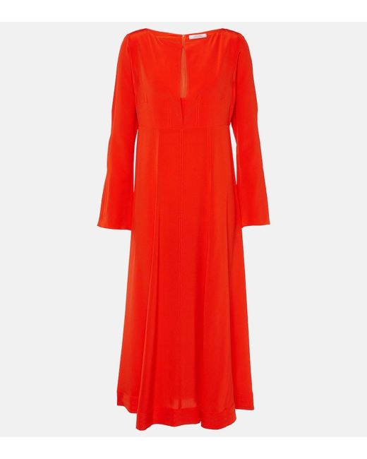 Dorothee Schumacher Red Sophisticated Volumes Silk Midi Dress