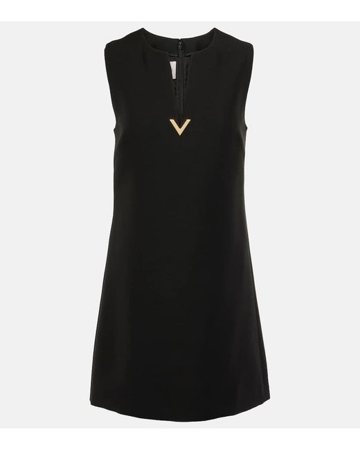 Vestido corto de Crepe Couture con VGold Valentino de color Black