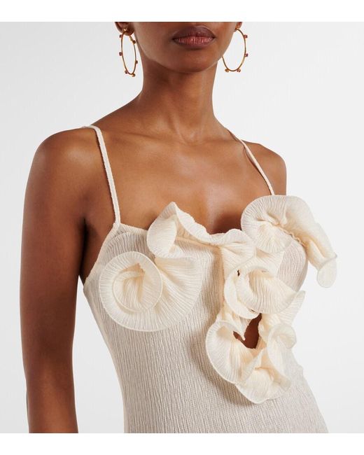 Magda Butrym White Floral-Applique Crepe Midi Dress