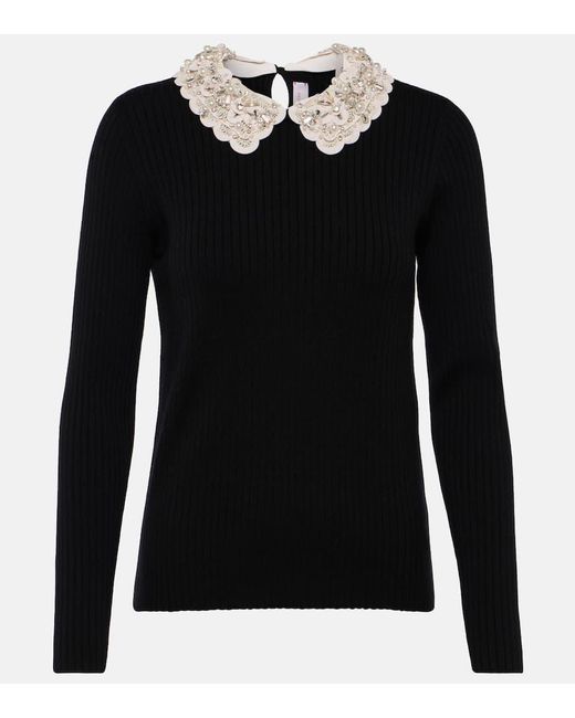Carolina Herrera Black Embellished Wool Sweater