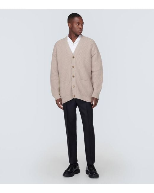 Prada Natural Oversized Ribbed-Knit Cashmere Cardigan for men