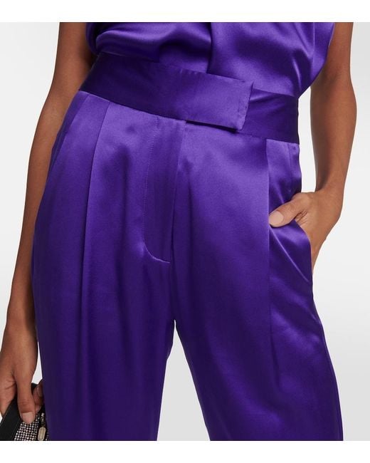The Sei Purple High-Rise Wide-Leg Silk Satin Pants