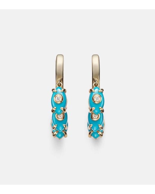 Pendientes Huggie De Oro De 14 Ct Y Diamantes Sydney Evan de color Blue