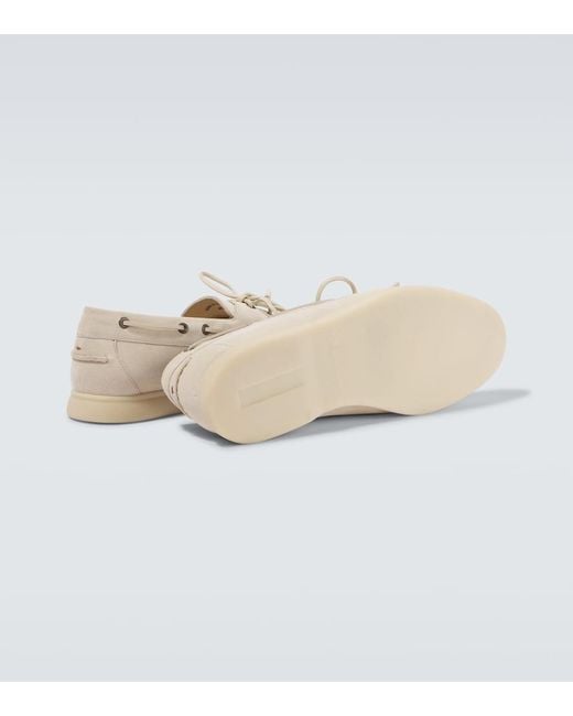 Loro Piana White Sea-Sail Walk Suede Boat Shoes for men