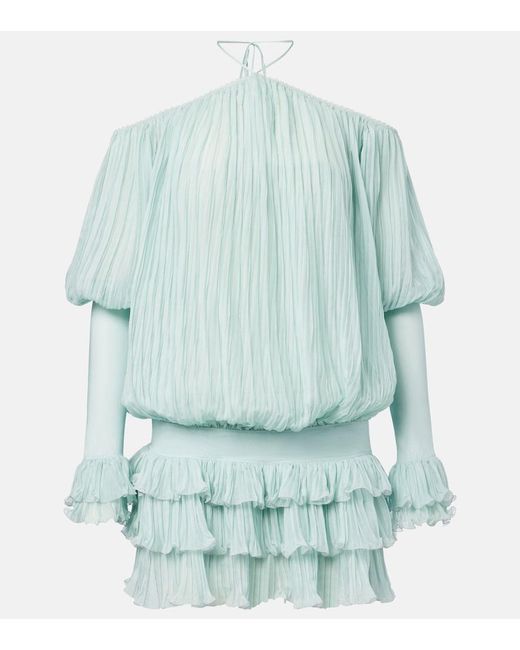 Blumarine Blue Plisse Silk Chiffon Minidress