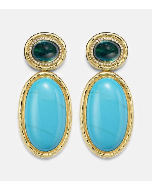 Octavia Elizabeth Blue Bermuda 18Kt Drop Earrings With, Tourmaline, And Diamonds