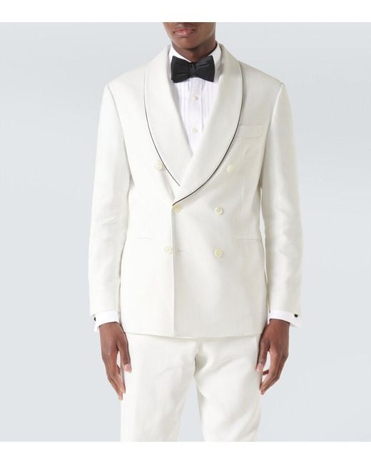 Brunello Cucinelli White Cotton Tuxedo Jacket for men