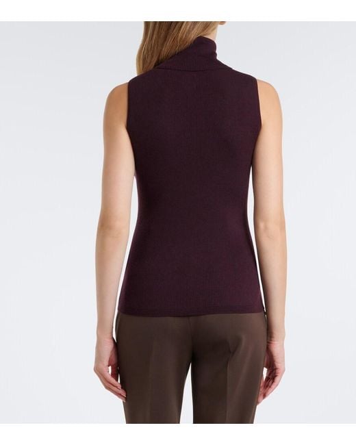 Jardin Des Orangers Purple Ribbed-Knit Virgin Wool Turtleneck Top