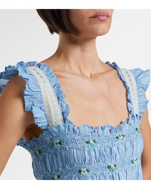 Rixo Blue Aubrie Lace-Trimmed Cotton Midi Dress