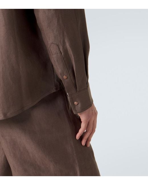 God's True Cashmere Brown Linen Shirt With Sunstone for men
