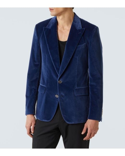Dolce & Gabbana Blue Cotton Velvet Blazer for men