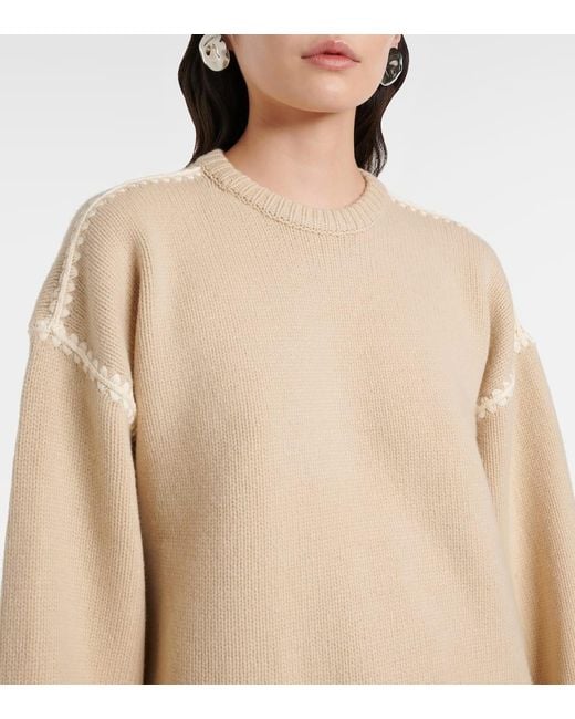 Pull Brode En Laine, Cachemire Et Coton Totême  en coloris Black