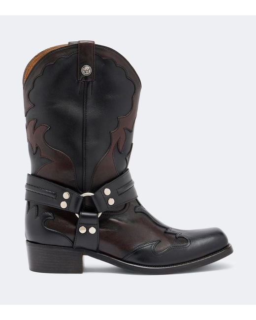 Versace Black Sylvester Leather Cowboy Boots