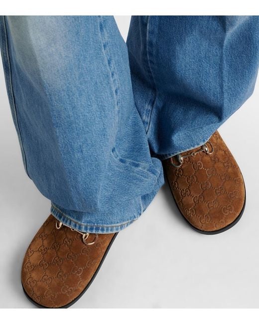Gucci Brown Gg Horsebit Suede Mules