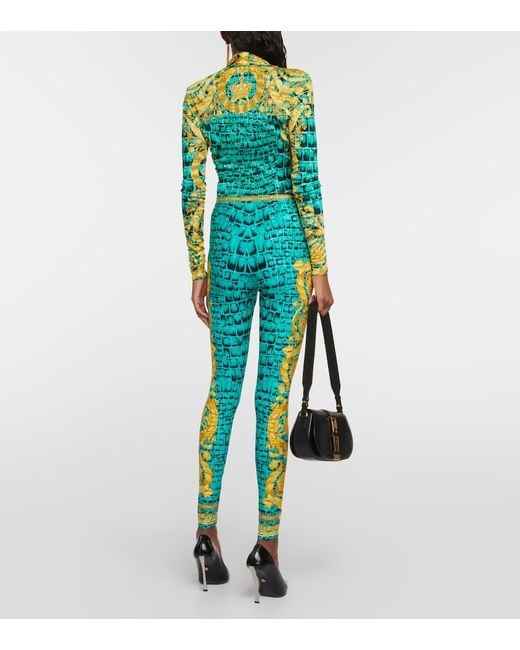 Versace Blue Regalia Baroque Jersey Leggings