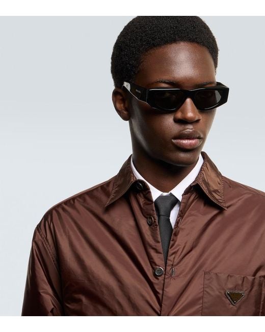 Prada Black Symbole Rectangular Sunglasses for men