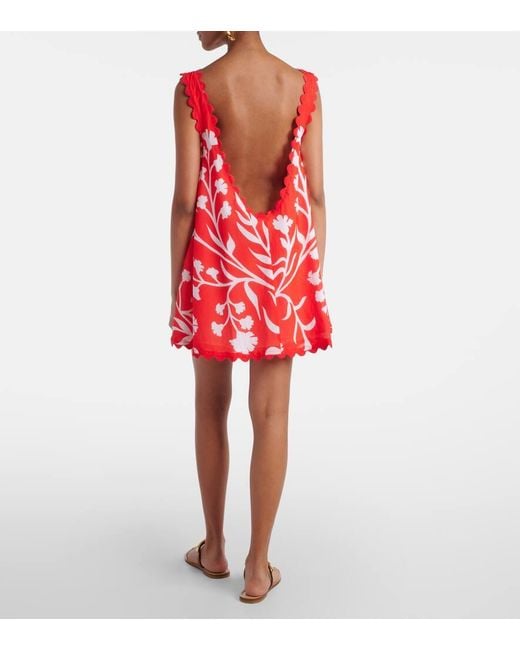 Juliet Dunn Red Printed Scalloped Cotton Minidress