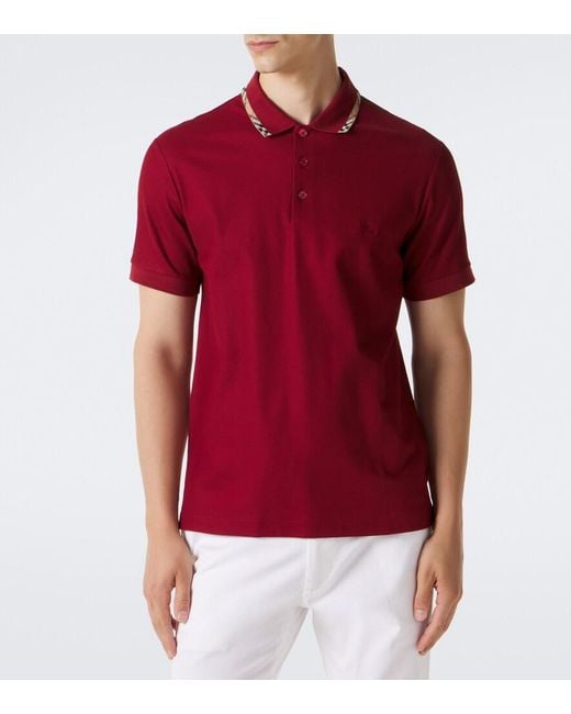 Burberry Red Check Cotton Pique Polo Shirt for men