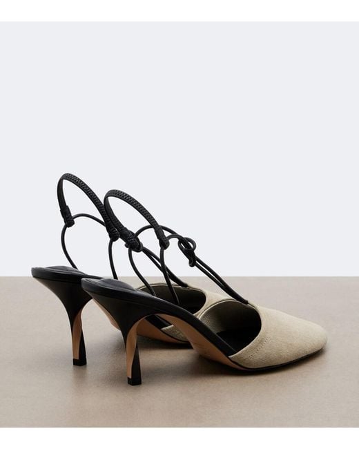 Jacquemus Metallic Pina Leather-Trimmed Suede Slingback Pumps
