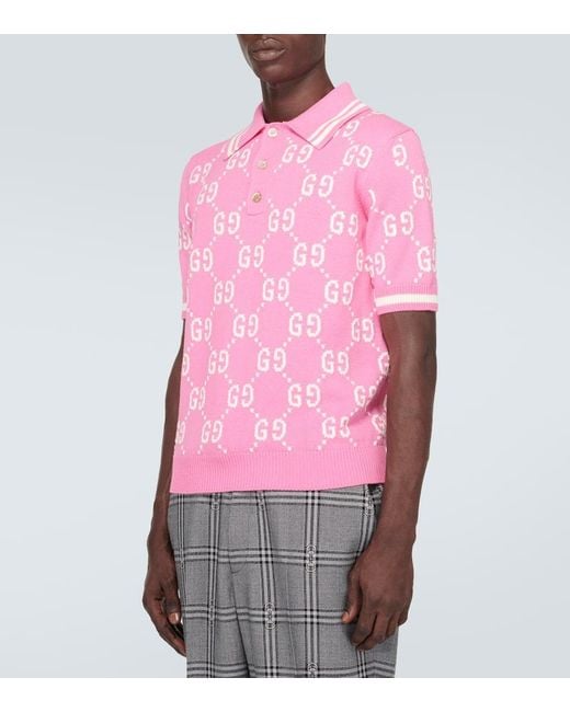 Gucci Pink GG Cotton Intarsia Polo for men