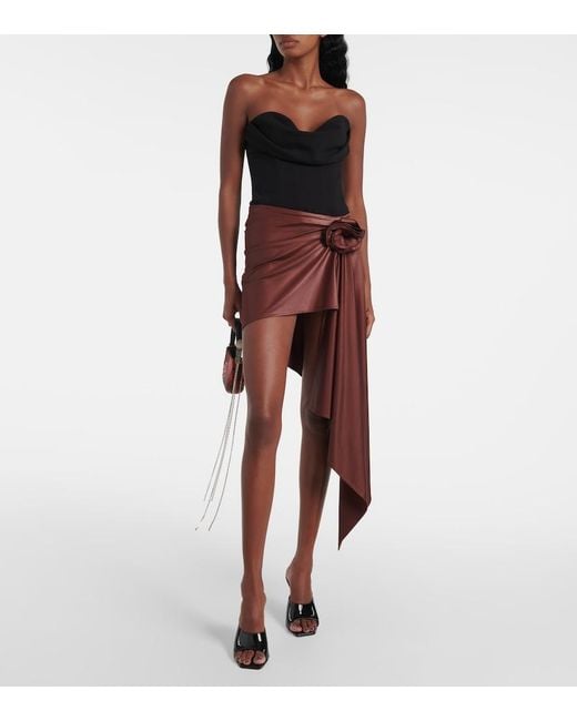 Magda Butrym Red Floral-Applique Satin Miniskirt