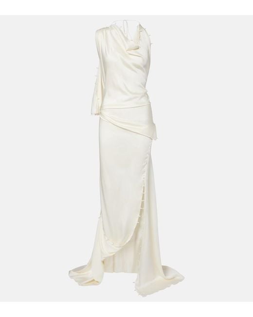 Victoria Beckham White Draped Crepe Satin Gown