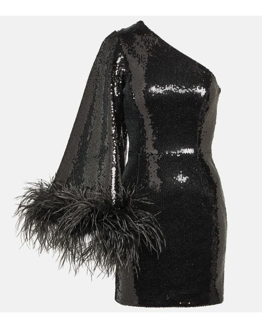 Rebecca Vallance Black Nika Sequined Feather-Trimmed Minidress