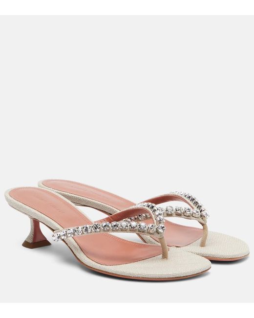 AMINA MUADDI Pink Gigi Embellished Canvas Thong Sandals