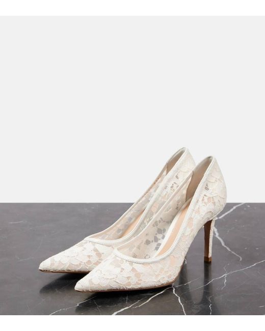 Gianvito Rossi White Lyon 85 Leather-Trimmed Lace Pumps