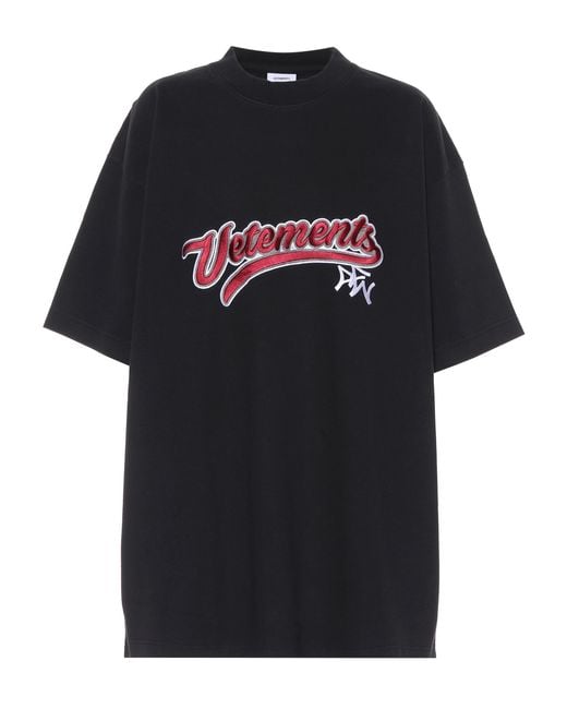 Vetements Black Embroidered Cotton T-shirt