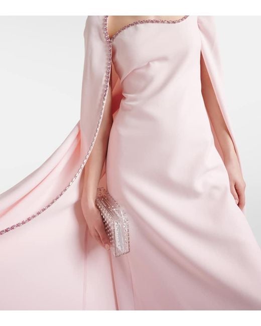 Safiyaa Pink Mattia Caped Embellished Crepe Gown