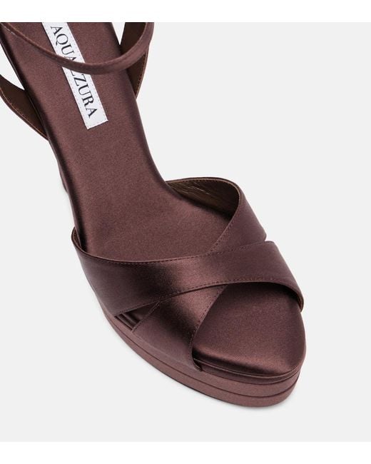 Aquazzura Brown Satin Divine Plateau Platform Sandals 130