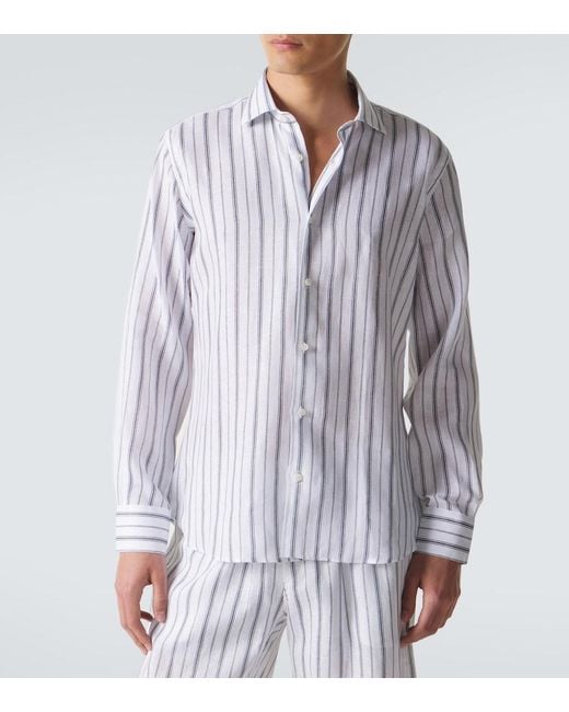 Fedeli White Striped Linen Shirt for men