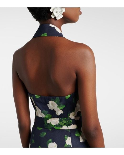 Carolina Herrera White Floral Faille Midi Dress