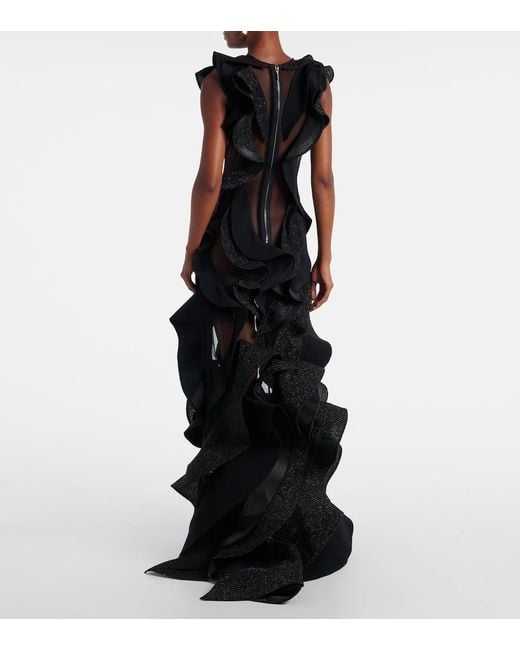 Maticevski Black Ellipsoid Wave Ruffled Gown