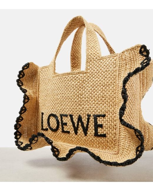 Loewe Natural Paula's Ibiza Font Ruffles Small Raffia Tote Bag
