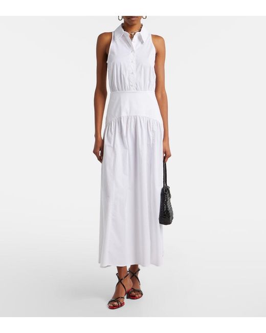 Staud White Romy Cotton Poplin Midi Dress