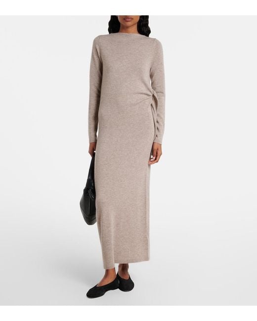 Jardin Des Orangers Natural Gathered Wool And Cashmere Midi Dress