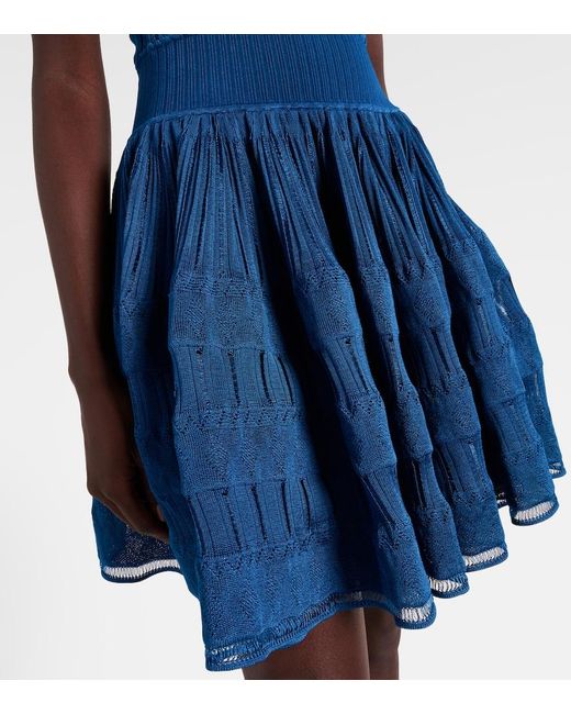 Alaïa Blue Tiered Pointelle-Knit Mini Dress