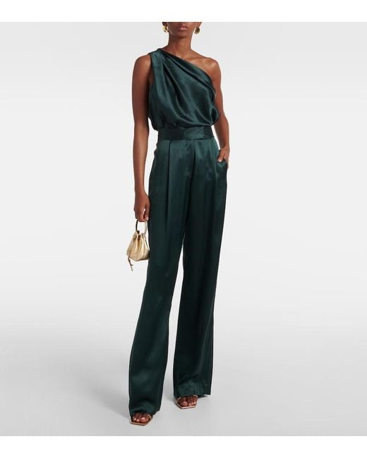 The Sei Green Silk One-Shoulder Sleeveless Top