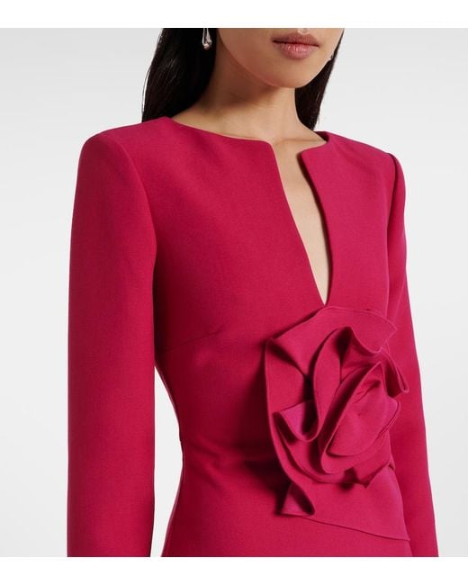 Roland Mouret Red Floral-Applique Crepe Midi Dress
