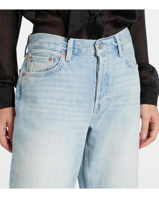 Re/done Blue Easy Straight Cropped Straight Jeans