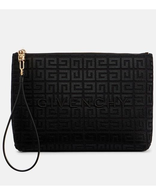 Givenchy Black 4G Embroidered Leather-Trimmed Canvas Pouch