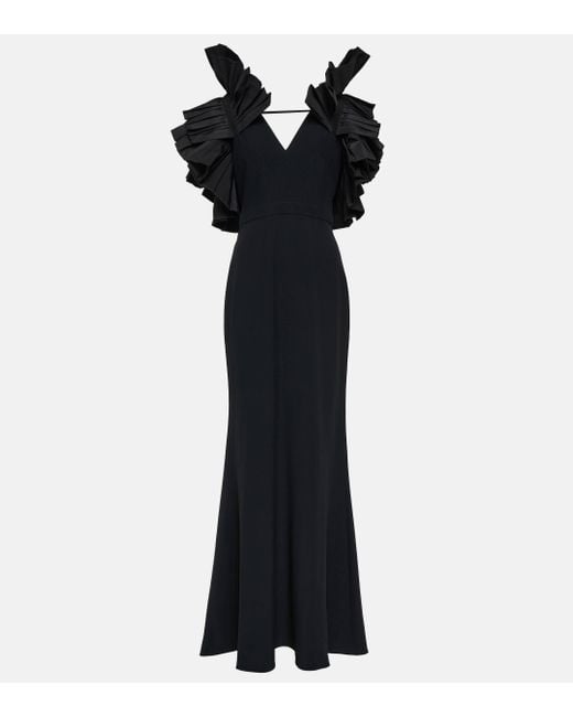 Alexander McQueen Black Ruffle-sleeve V-neck Woven Maxi Dress