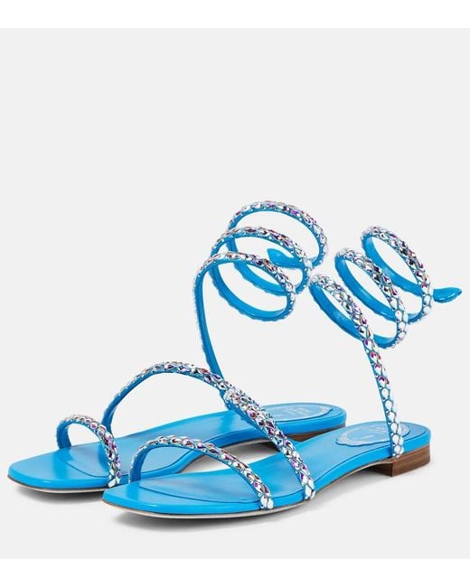 Rene Caovilla Blue Crystal-Embellished Satin Sandals