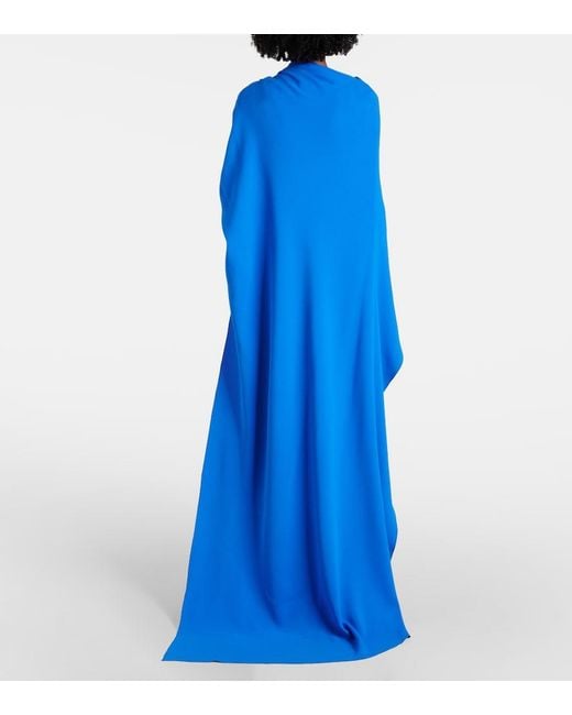 Oscar de la Renta Blue Draped Silk-Blend Georgette Gown