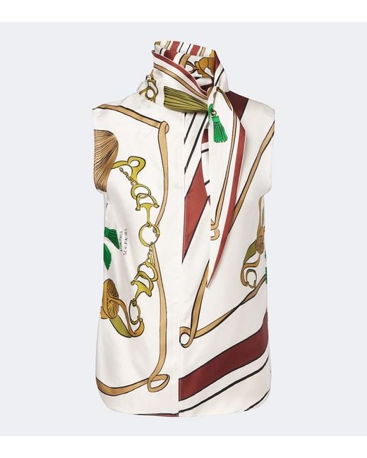 Dorothee Schumacher White Cosmic Funghi Printed Tie-Neck Silk Twill Top