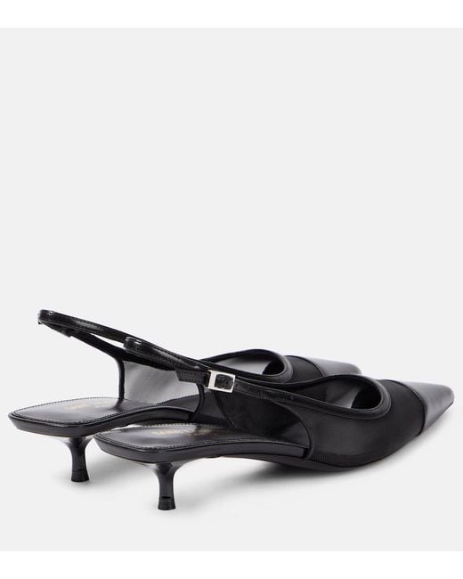 Saint Laurent Black Leather Cassandre Wedges Sandal